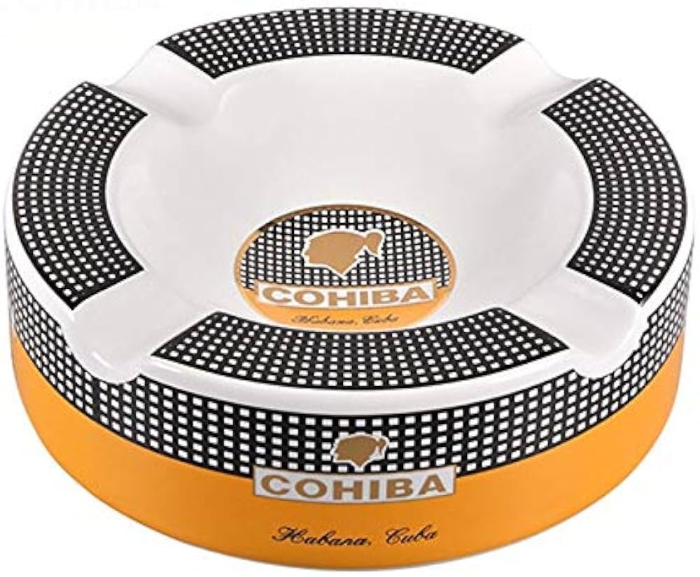 Cohiba Round Ceramic 4-Cigar Lounge Ashtray (White & Grid)