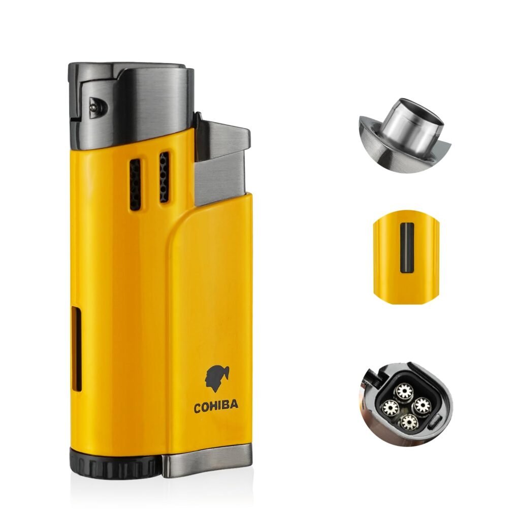 Cohiba Cylindrical Dual Jet Torch Lighter (Yellow & Gunmetal)