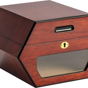 Hexagonal High-Gloss Mahogany Display Humidor with Digital Hygrometer