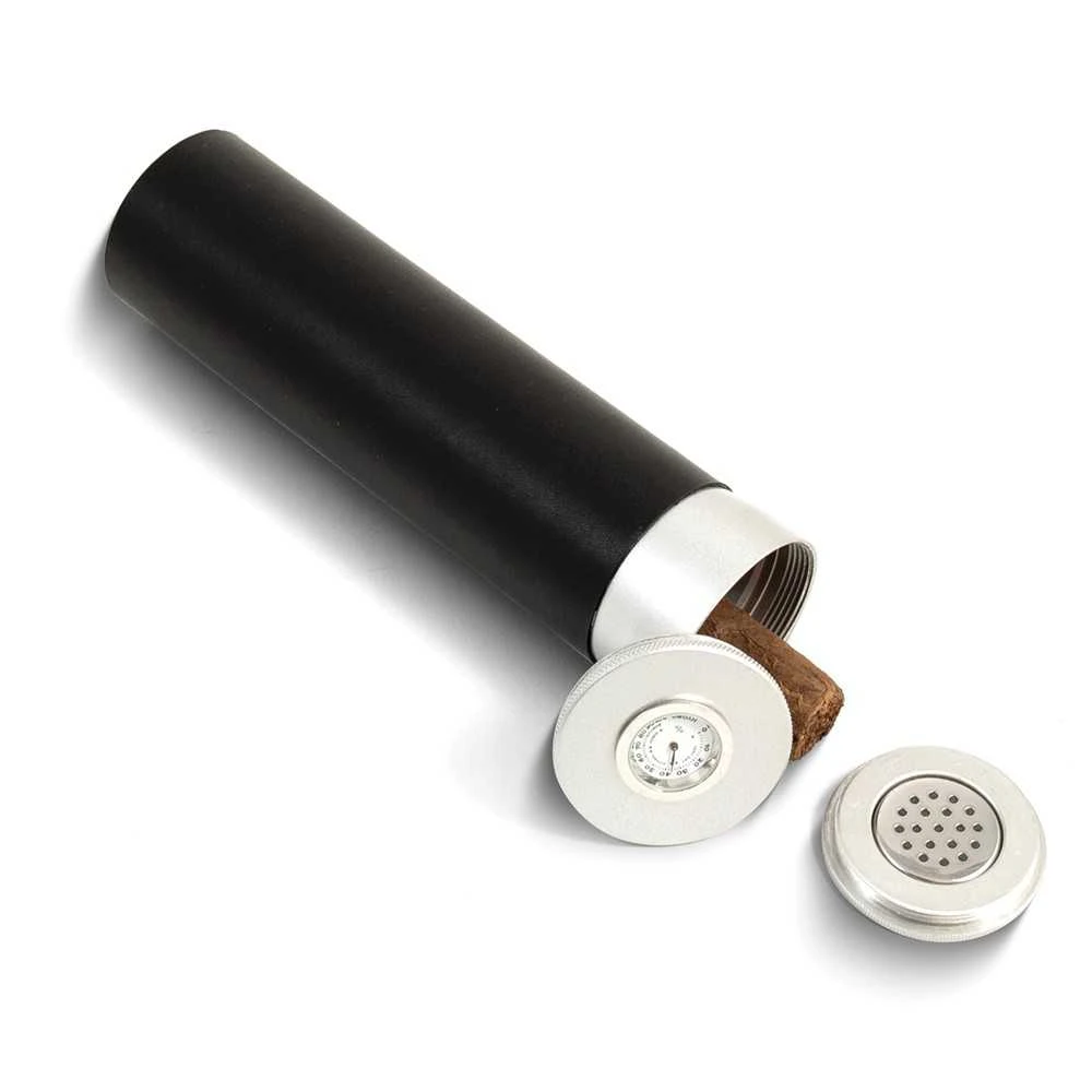 Telescopic Anodized Aluminum Travel Cigar Humidor Tube with Hygrometer