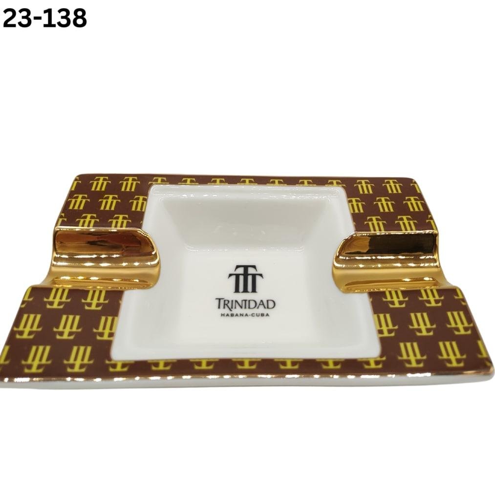 Trinidad Gold Monogram Rectangular Ceramic 2-Cigar Ashtray