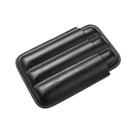 Angelo Classic 3-Finger Black Leather Telescopic Cigar Case