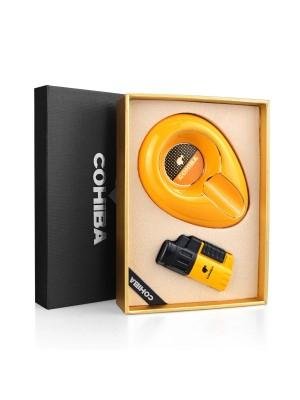 Cohiba Yellow Ceramic Single-Cigar Ashtray & Jet Torch Gift Set